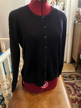 Classic Navy Blue Crewneck cardigan Button-Front Women's Sweater